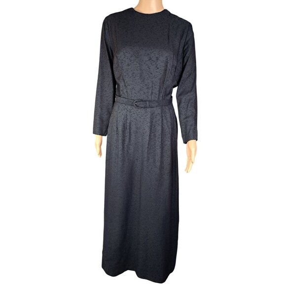 Handmade Dresses & Skirts - Vintage Black Dress Textured Long Sleeve Belt Handmade Goth Size Large Mourning